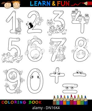 Numbers And Mathematics Symbols Coloring Page For Children Stock Vector ...