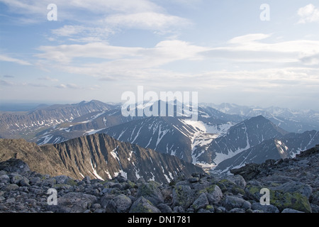 Subpolar Ural mountains, view from mountain Narodnaya Stock Photo