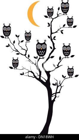 owls sitting on tree, vector Stock Vector