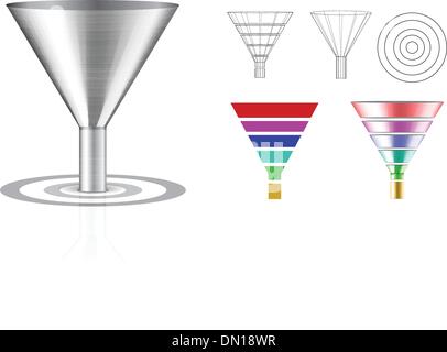 Conversion funnel over a white background with a target Stock Vector