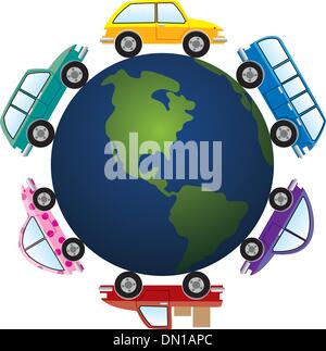 vector cars around earth globe Stock Vector