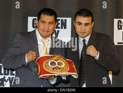 Jan 26, 2006; Los Angeles, CA, USA; (L-R) 3 time World Featherweight Champion MARCO ANTONIO BARRERA (61-4 42 KO) attends the Los Angeles press conference for his upcoming IBF World Lightweight championship bout against JESUS CHAVEZ (42-3 28KO) on March 25 at The MGM Grand in Las Vegas, NV. Mandatory Credit: Photo by Rob DeLorenzo/ZUMA Press. (©) Copyright 2006 by Rob DeLorenzo Stock Photo