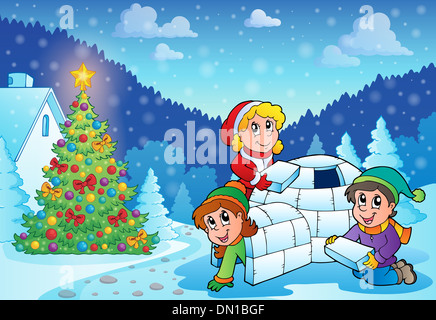 Christmas outdoor theme 3 - picture illustration. Stock Photo