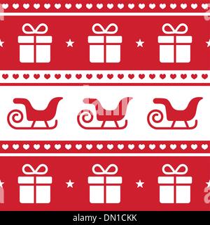 Christmas card, seamless pattern with santa's sledges and present Stock Vector