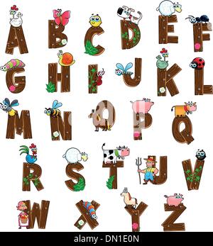 Alphabet with animals and farmers. Stock Vector