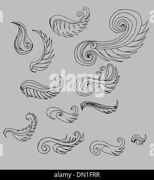 Wing Collection Label Hand drawn wings label set with motivation text isolated vector ...