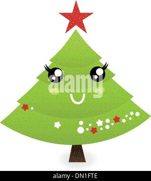 Cute christmas tree character isolated on white Stock Vector