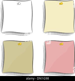 Set of  cartoon notes attached pushpin. eps10 Stock Vector