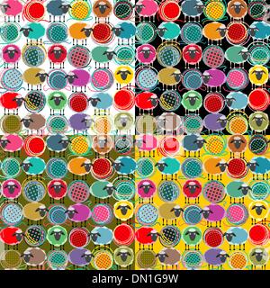 Colorful Seamless Sheep and Yarn Balls Pattern Stock Vector