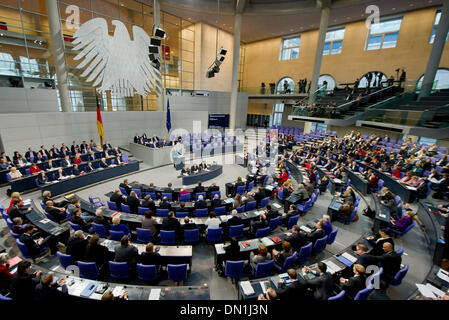 Berlin, Germany. 18th Dec, 2013. German Chancellor Angela Merkel makes the first government statement for the new legislature period in the German Bundestag in Berlin, Germany, 18 December 2013. Photo: Tim Brakemeier/dpa/Alamy Live News Stock Photo