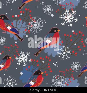 Winter seamless pattern with bullfinches Stock Vector