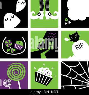 Nine halloween square icons collection Stock Vector