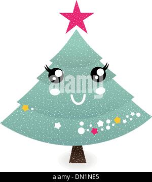 Cute christmas tree character isolated on white Stock Vector