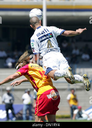 Mar 19, 2006; Mexico City, Mexico; UNAM Pumas defender DARIO VERON (R) fights for the ball with UAG Tecos forward CARLOS DAVID CASARTELLI during their soccer match at the University Stadium in Mexico City. UAG Tecos won 1-0 against the UNAM Pumas. Mandatory Credit: Photo by Javier Rodriguez/ZUMA Press. (©) Copyright 2006 by Javier Rodriguez Stock Photo