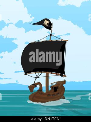 Black sails pirate ship Stock Vector