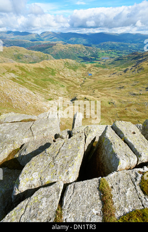 Little Langdale from the summit of Great Carrs in the Lake District, England, UK. Stock Photo
