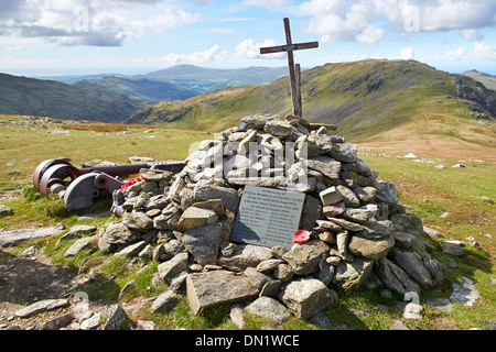 Royal Canadian Air Force Handley Page Halifax bomber memorial at Broad Slack, Great Carrs in the Lake District. Stock Photo