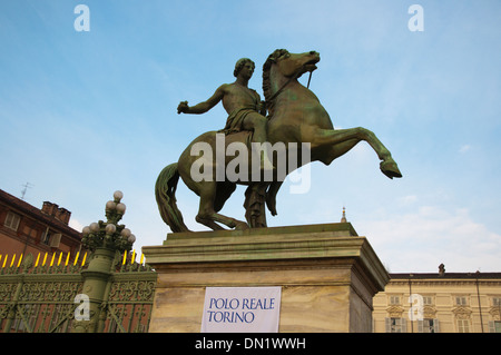 Equestrian statue at Piazza Castello in front of Palazzo Reale the royal palace central Turin Piedmont region Italy Europe Stock Photo