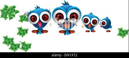 cute chritsmas blue birds family cartoon Stock Vector