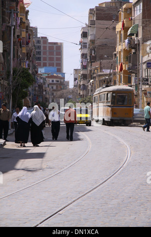Tram @ Alexandria Street - Egypt Stock Photo