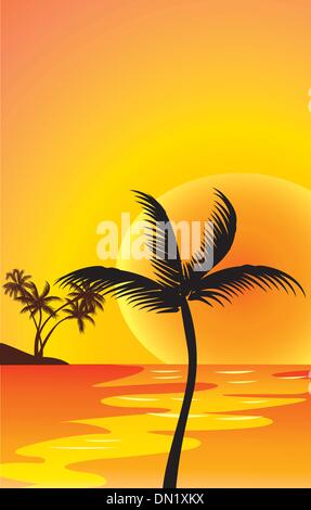 red sunset and palm Stock Vector