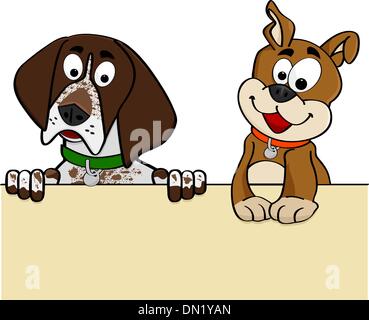 Dogs looking over wall Stock Vector