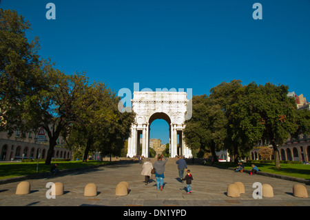 Arco della Vittoria the Victory arch Piazza della Vittoria square central Genoa Liguria region Italy Europe Stock Photo