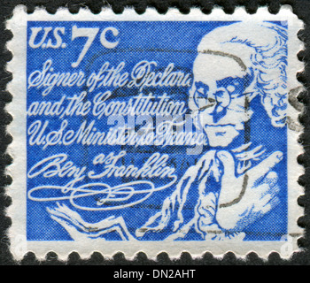 Stamp printed in the USA, a portrait of 6th President of Pennsylvania, the founder of the United States, Benjamin Franklin Stock Photo