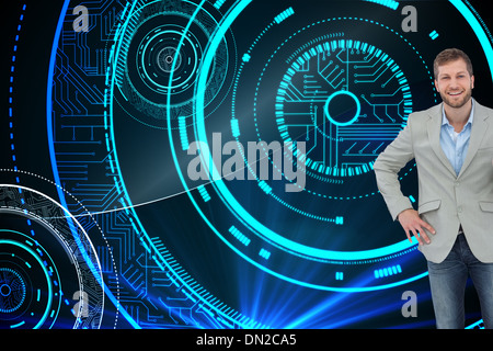 Composite image of stylish man smiling and gesturing Stock Photo