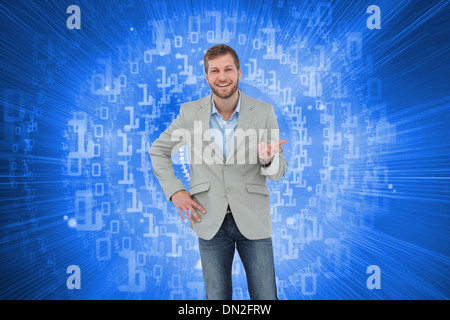 Composite image of stylish man smiling and gesturing Stock Photo