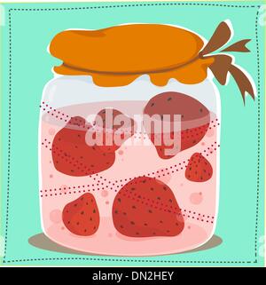 jar with jam and strawberries in it Stock Vector