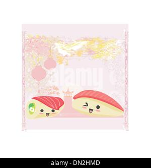 cute sushi cartoon illustration - vector card Stock Vector