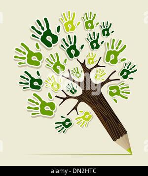 Eco friendly pencil Tree hands Stock Vector