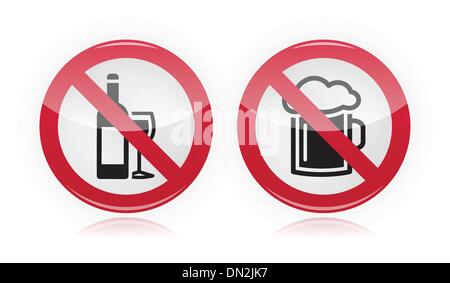 Drinking problem - no alcohol, no beer warning sign Stock Vector