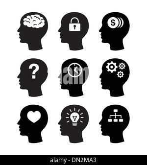 Head brain vector icons set Stock Vector
