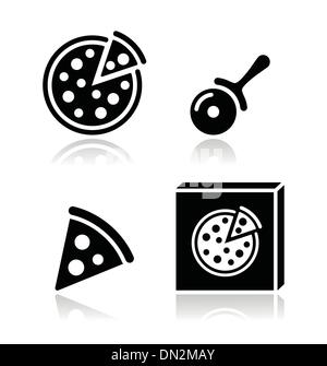 Pizza vector icons set with reflections Stock Vector