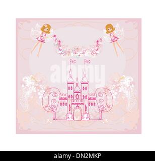 fairy flying above castle Stock Vector