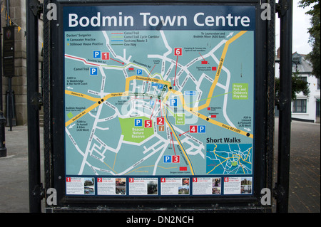 Bodmin Town Centre Tourist Map Cornwall Stock Photo