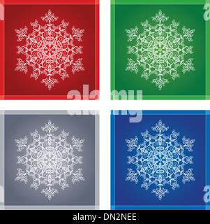 Detailed snowflakes in four different colour square frames Stock Vector