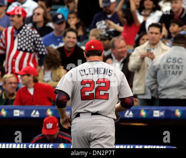 Oct 03, 2006; Anaheim, CA, USA; Houston Astros starting pitcher ROGER CLEMENS during the World Baseball Classic in Anaheim, California March 16, 2006. Clemens is among six players linked to the use of performance-enhancing drugs by a former teammate, the Los Angeles Times reported on Sunday. Mandatory Credit: Photo by Armando Arorizo/ZUMA Press. (©) Copyright 2006 by Armando Aroriz Stock Photo