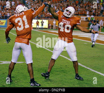 Oct 14, 2006; Austin, TX, USA; NCAA Football: Robert Killebrew (40) celebrates his 31-yard touchdown return with Aaron Ross in the second half Saturday, October 14, 2006 at Darrell K. Royal-Texas Memorial Stadium at Joe Jamail Field in Austin, TX. UT quarterback Colt McCoy set a team record with six touchdown throws as Texas won the game, 63-31. Mandatory Credit: Photo by Bahram Ma Stock Photo