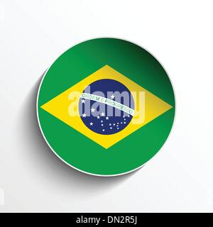 Brazil Flag Paper Circle Shadow Button Stock Vector