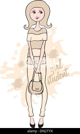 Hand drawn girl with a bag Stock Vector