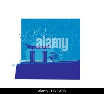 Japan gate in midnight with moon Stock Vector