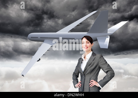 Composite image of attractive customer service agent with headset on Stock Photo