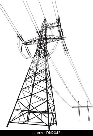 Power line and electric pylons Stock Vector