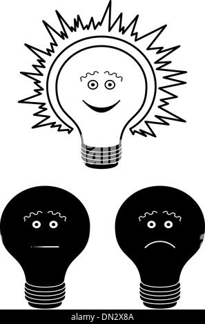 Set of electric bulbs, bright on top, outline Stock Vector