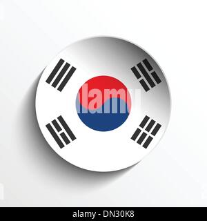 South Korea Flag Paper Circle Shadow Button Stock Vector