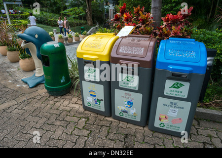 Recycling Bins, Hong Kong Park, Hong Kong Stock Photo