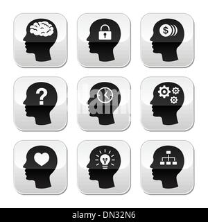 Head brain vector buttons set Stock Vector